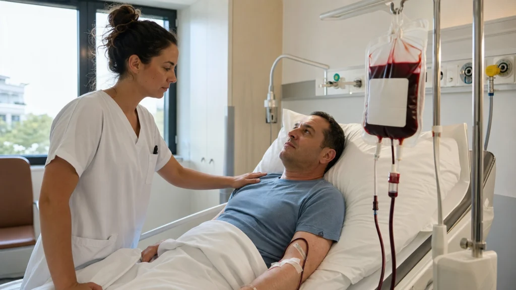 Infirmière surveillant une transfusion sanguine à l’hôpital