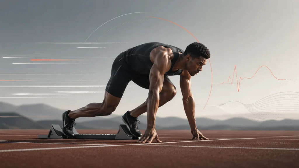 Sprinteur dans les starting-blocks avant une compétition
