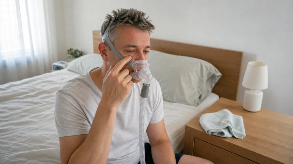 Illustration éditoriale pour l’article « Allergie au silicone et masque PPC : protéger votre peau »