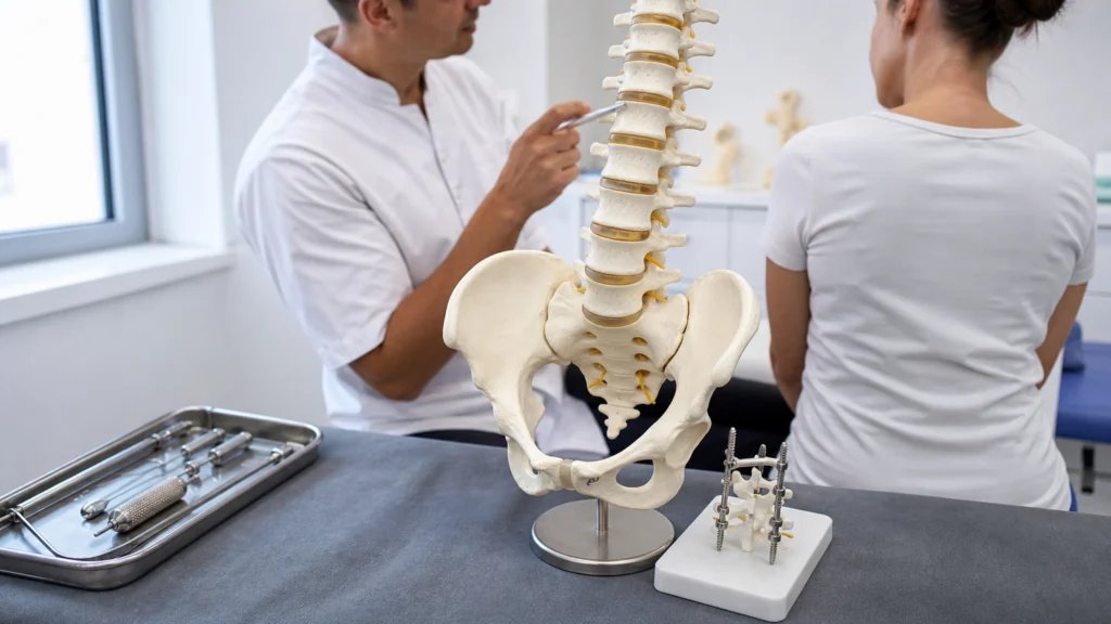 Illustration éditoriale pour l’article « Opération de la lombarthrose : tout savoir sur l'arthrodèse »