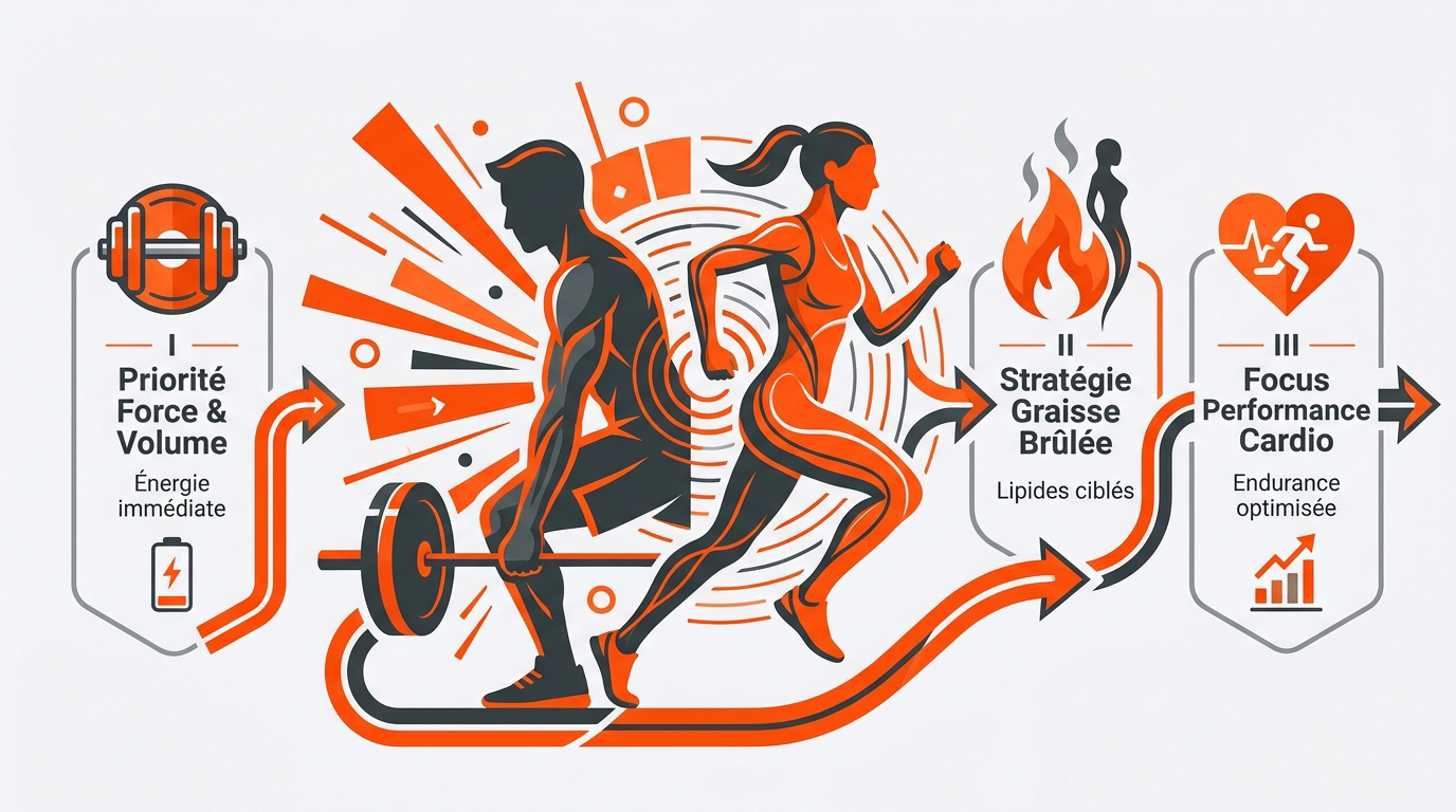 Schéma de l'ordre optimal musculation puis cardio pour brûler les graisses