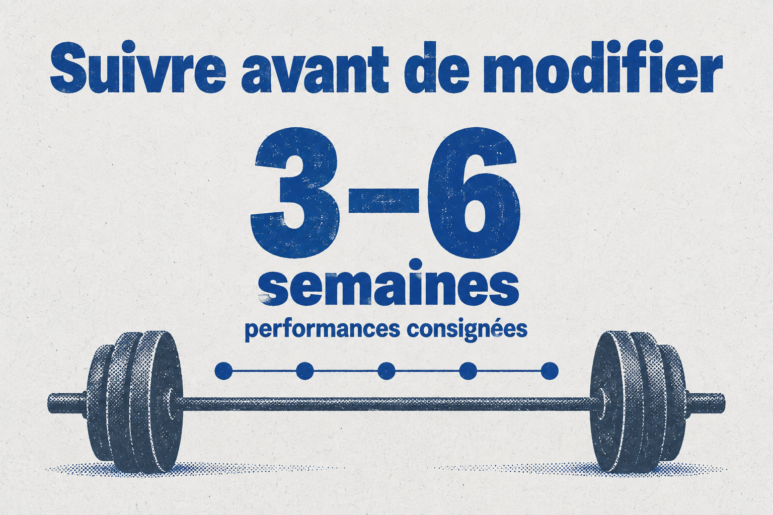 La frise invite à consigner les performances pendant 3–6 semaines avant de modifier le programme.